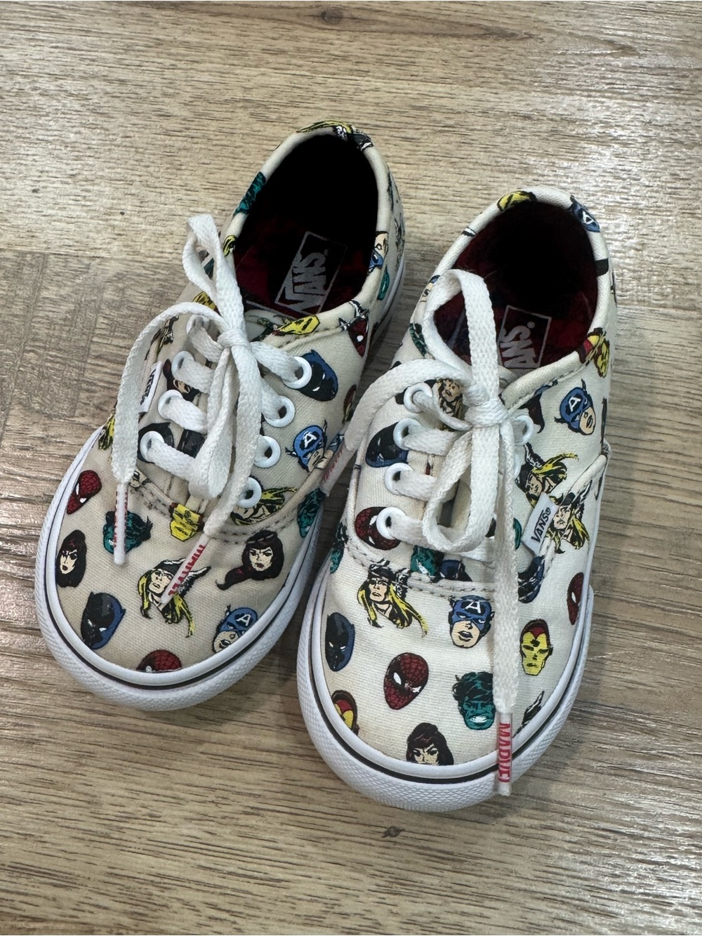 Vans Kids White Canvas Sneakers with Colorful Marvel Character Print